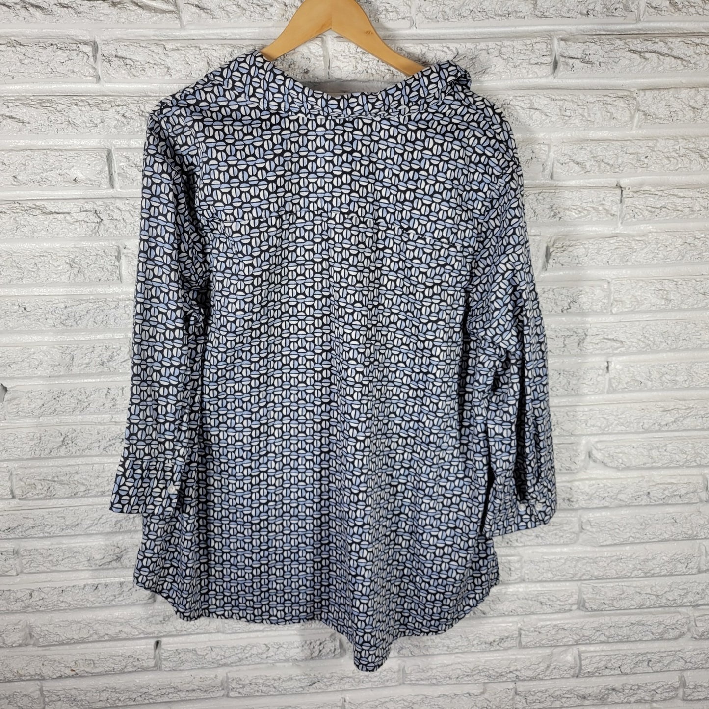 Market & Spruce Women's Plus Size 3X 100% Cotton Blue Black Geometric Button Up