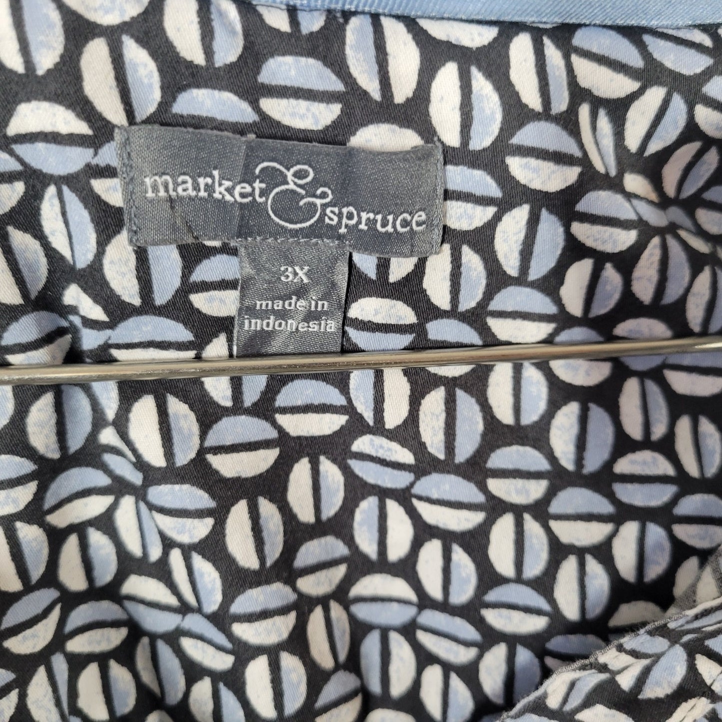 Market & Spruce Women's Plus Size 3X 100% Cotton Blue Black Geometric Button Up