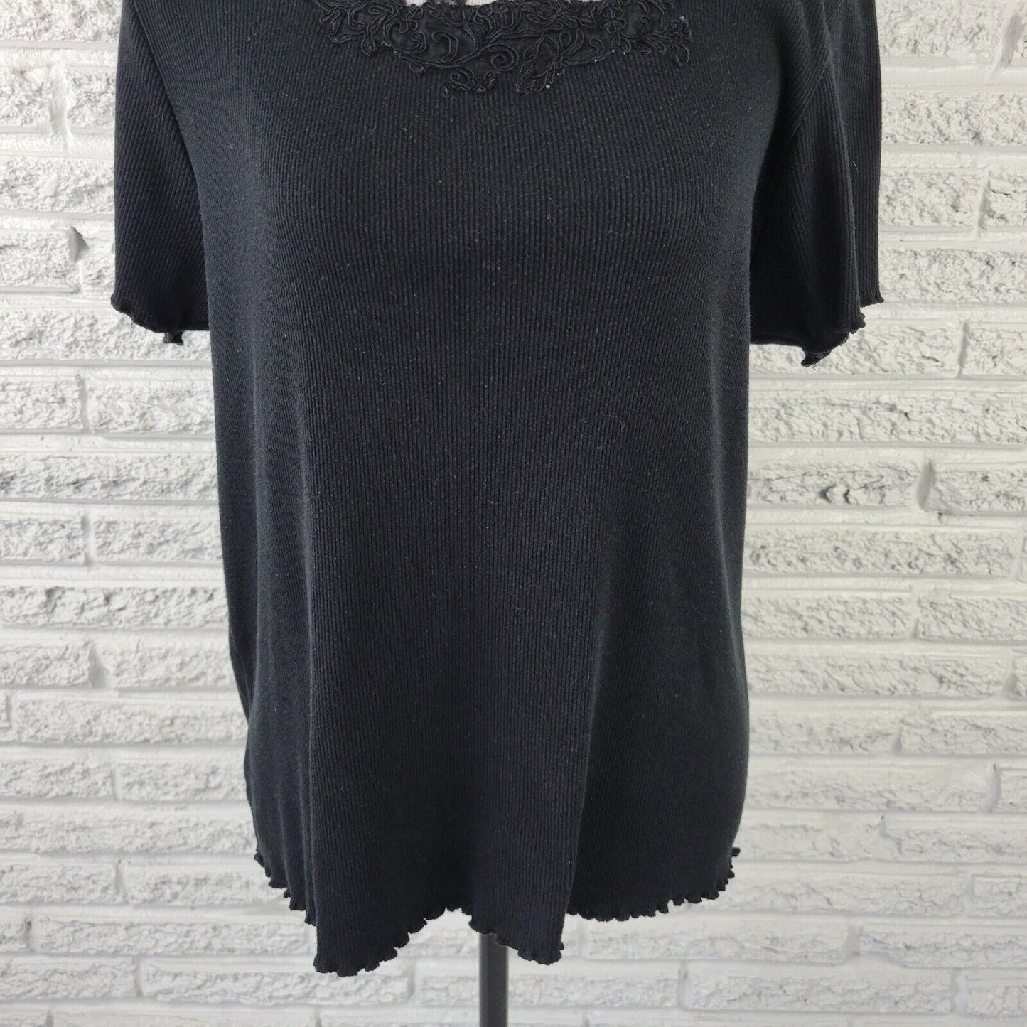 Liz & Me Womens Top 0X Plus Pullover Short Sleeve Black Lace Square Neck Casual