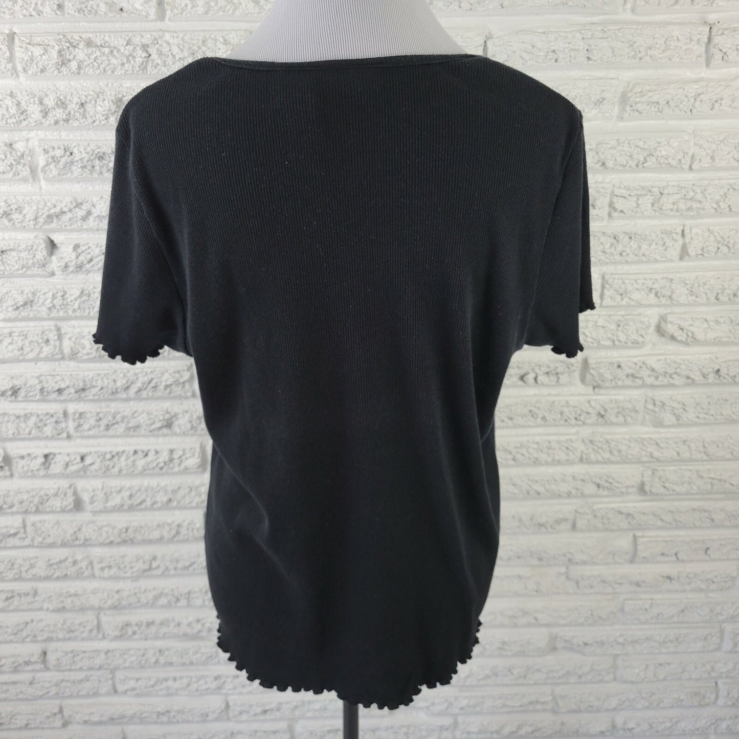 Liz & Me Womens Top 0X Plus Pullover Short Sleeve Black Lace Square Neck Casual