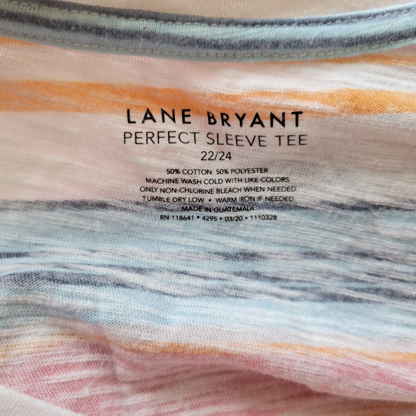 Lane Bryant Womens Top 22 24 Plus Tee Perfect Short Sleeve Pink Blue Stripe