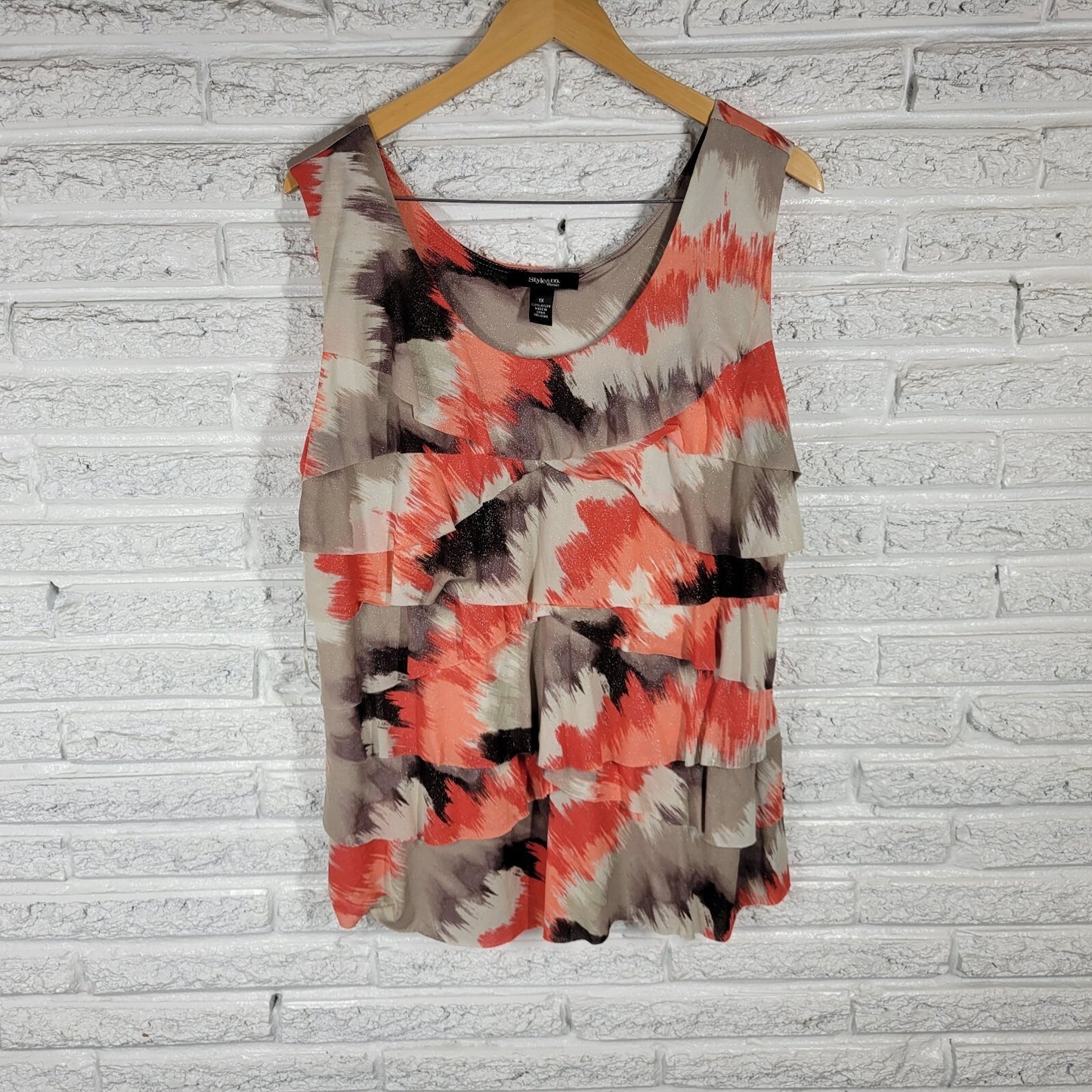 Style Co Womens Top 1X Tank Pink Gray Watercolor Lightweight Nylon Office Casual