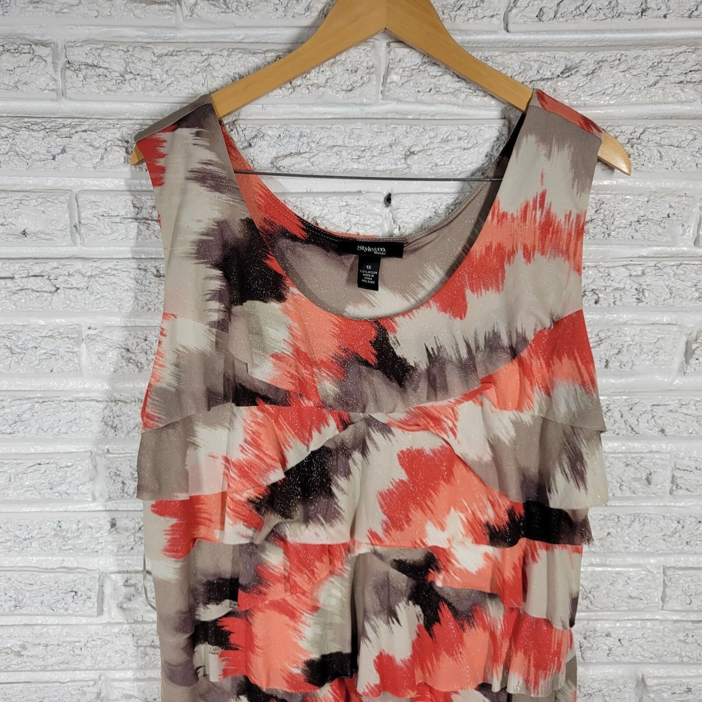 Style Co Womens Top 1X Tank Pink Gray Watercolor Lightweight Nylon Office Casual