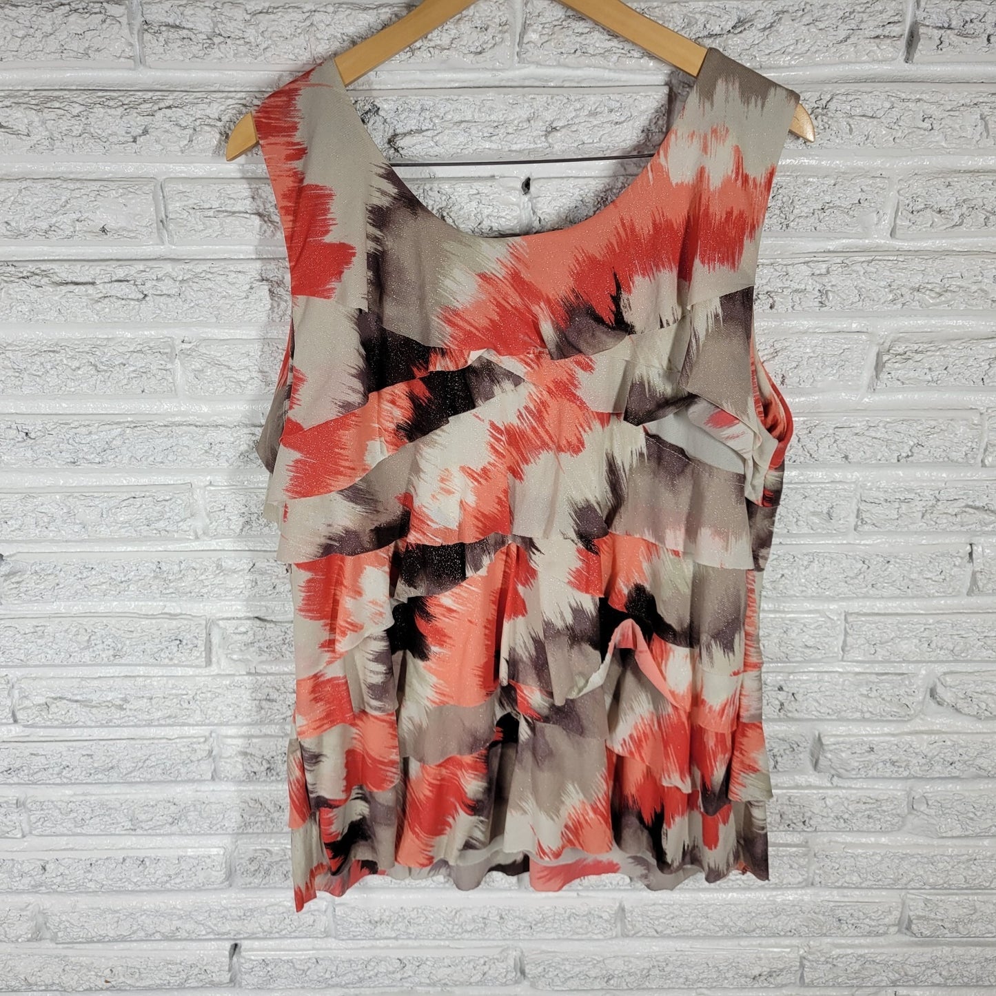 Style Co Womens Top 1X Tank Pink Gray Watercolor Lightweight Nylon Office Casual