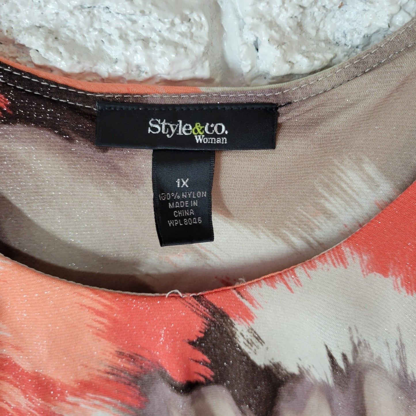 Style Co Womens Top 1X Tank Pink Gray Watercolor Lightweight Nylon Office Casual