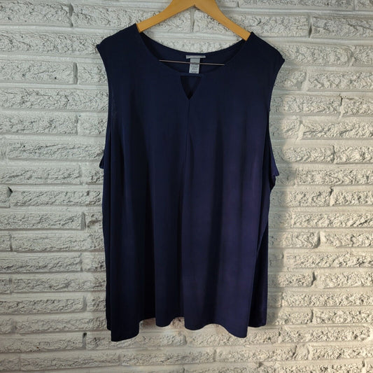 Catherines Womens Top 3X 26W 28W Knit Sleeveless Blue Keyhole Poly Blend Office