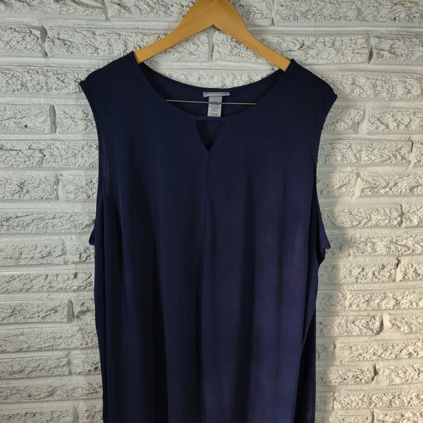 Catherines Womens Top 3X 26W 28W Knit Sleeveless Blue Keyhole Poly Blend Office