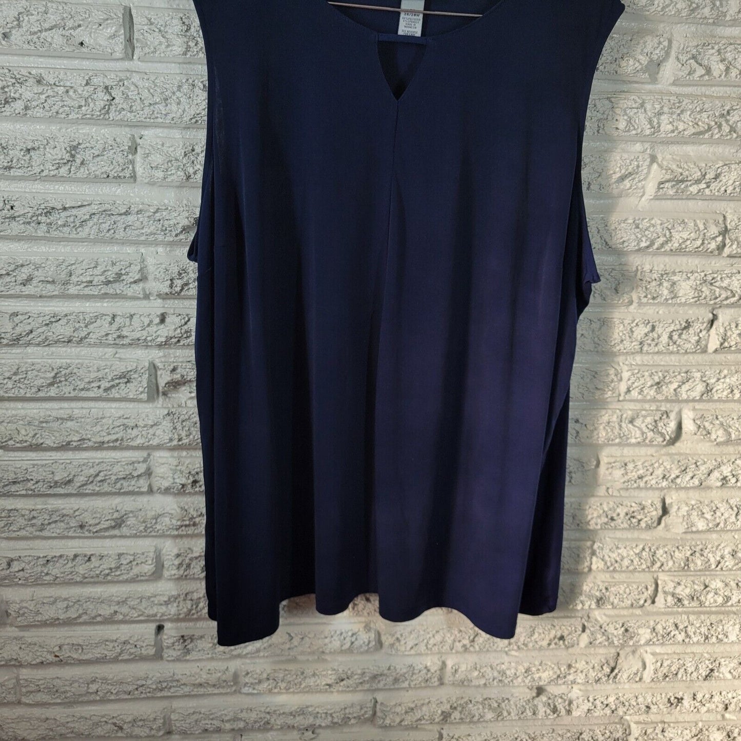 Catherines Womens Top 3X 26W 28W Knit Sleeveless Blue Keyhole Poly Blend Office