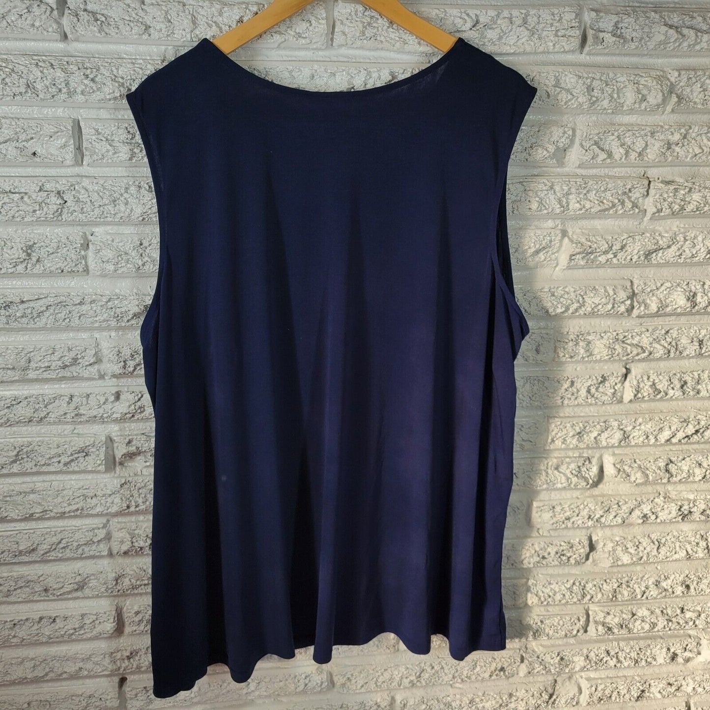 Catherines Womens Top 3X 26W 28W Knit Sleeveless Blue Keyhole Poly Blend Office