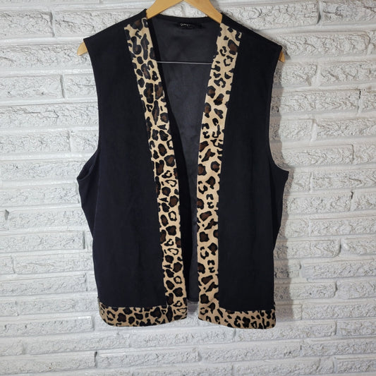 Anthony Mark Hankins Womens Vest 16W Open Sleeveless Black Animal Print Velour