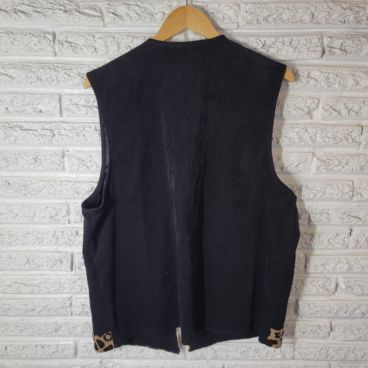 Anthony Mark Hankins Womens Vest 16W Open Sleeveless Black Animal Print Velour