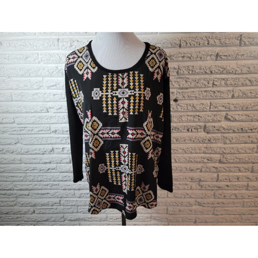 Forever 21 XL Women's Top Black Geometric Knit Long Sleeve Round Neck GEO354E