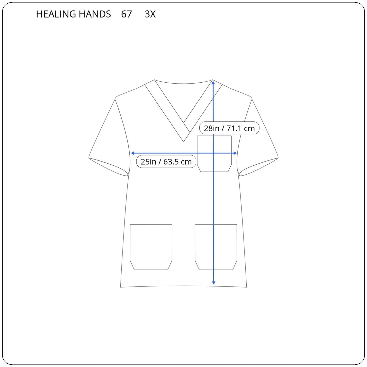 Healing Hands Unisex Scrub Top 3X Plus Blue Watercolor Poly Blend Pocket Medical