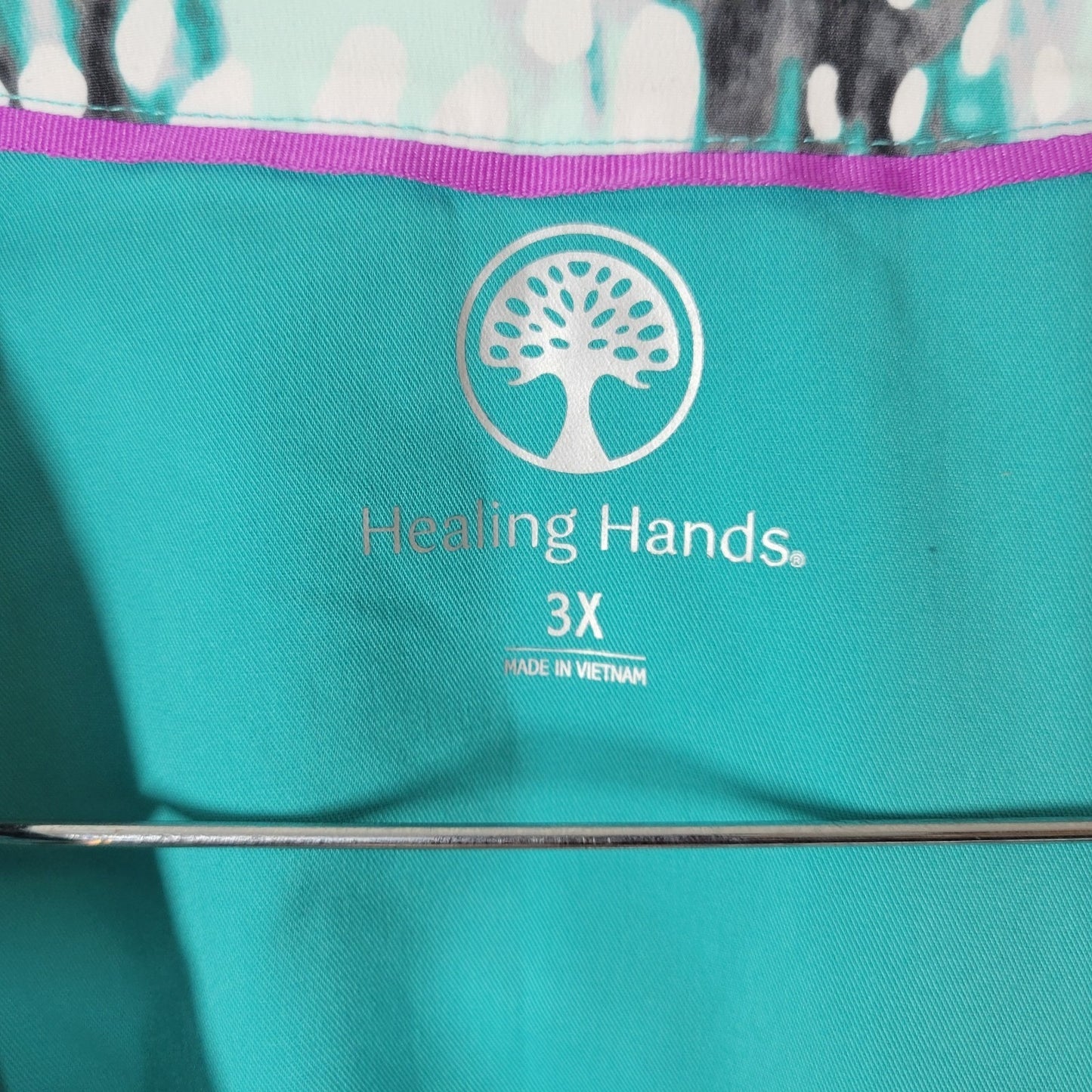 Healing Hands Unisex Scrub Top 3X Plus Blue Watercolor Poly Blend Pocket Medical