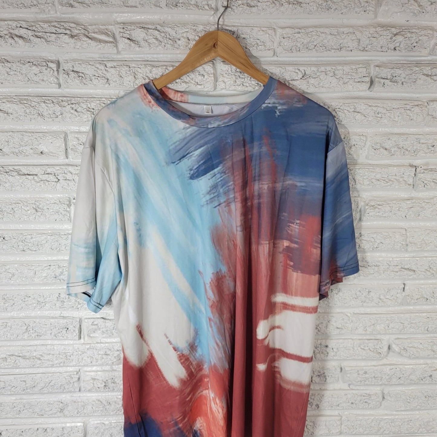 Women Top 4XL Plus Tee Short Sleeve Blue Pink Watercolor Poly Blend Casual Comfy