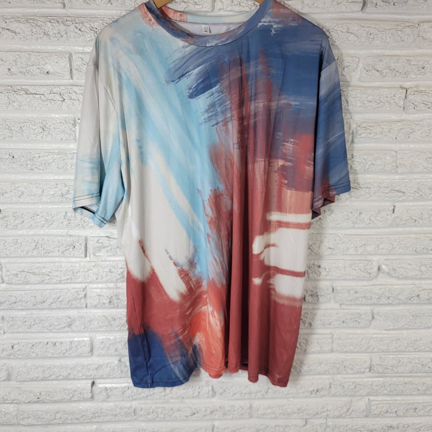 Women Top 4XL Plus Tee Short Sleeve Blue Pink Watercolor Poly Blend Casual Comfy