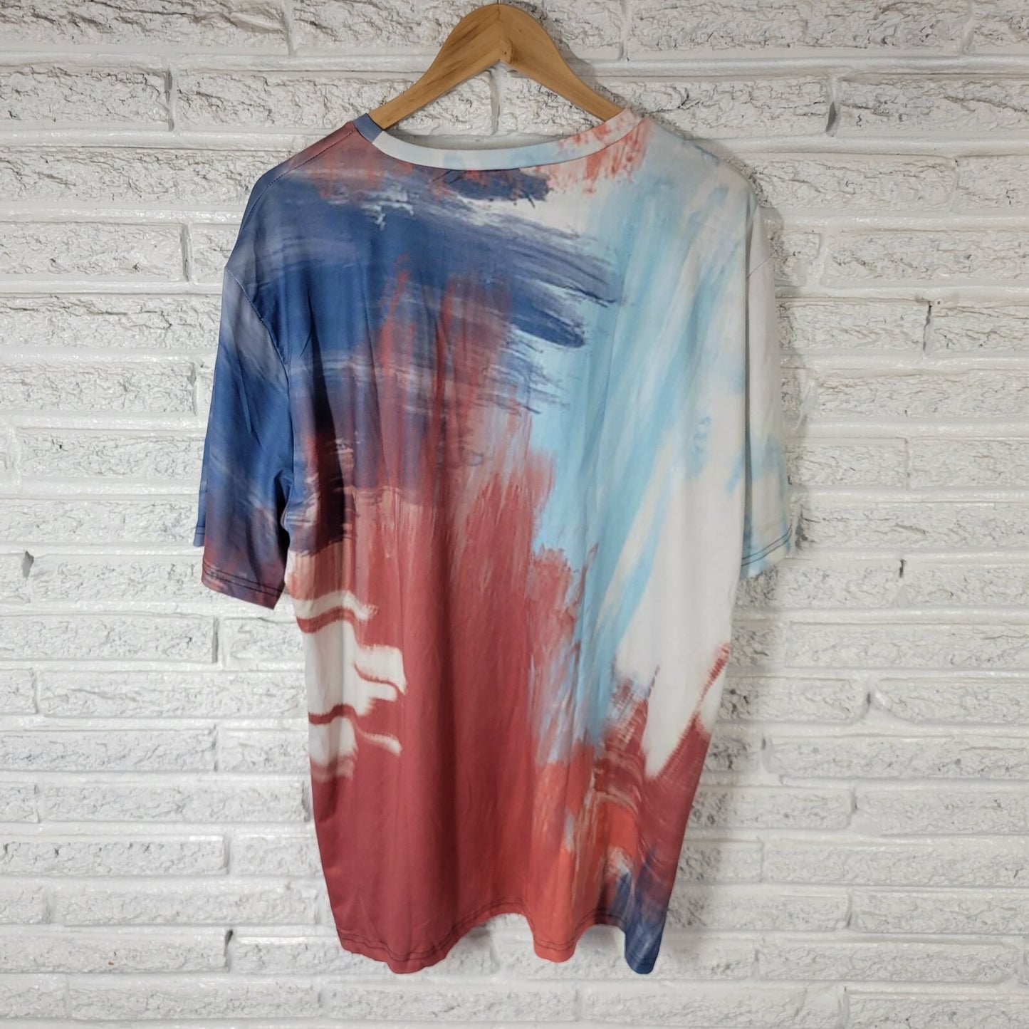 Women Top 4XL Plus Tee Short Sleeve Blue Pink Watercolor Poly Blend Casual Comfy