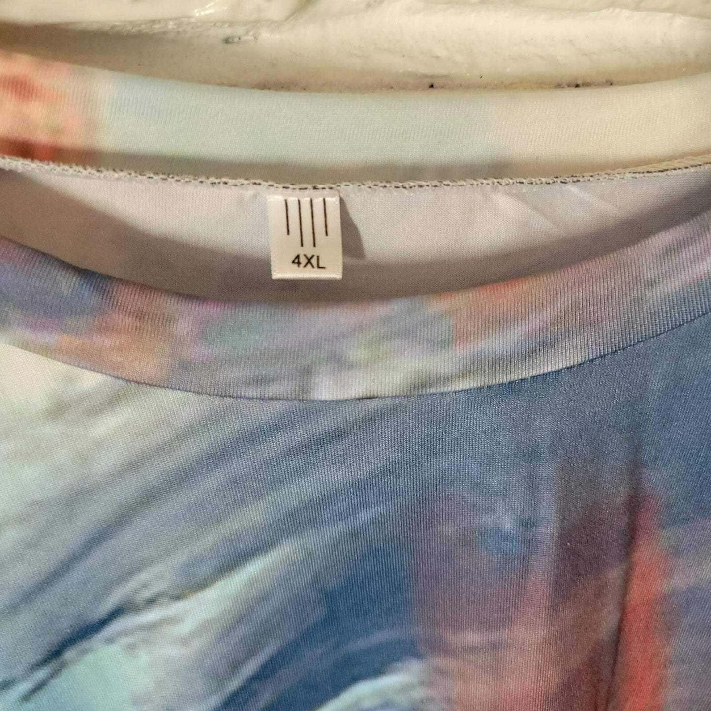 Women Top 4XL Plus Tee Short Sleeve Blue Pink Watercolor Poly Blend Casual Comfy