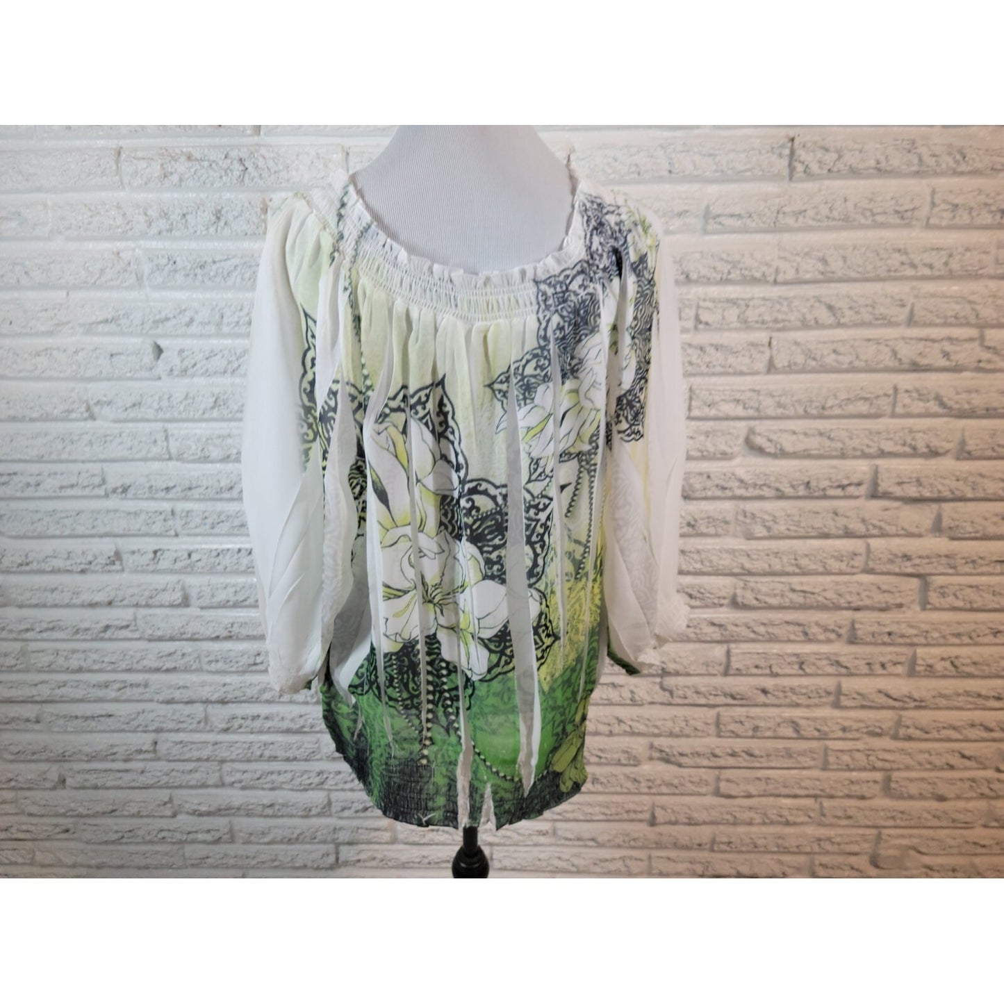 Cato Women Top 22W 24W Plus Peplum On Off Shoulder 3/4 Sleeve Sheer Green Floral