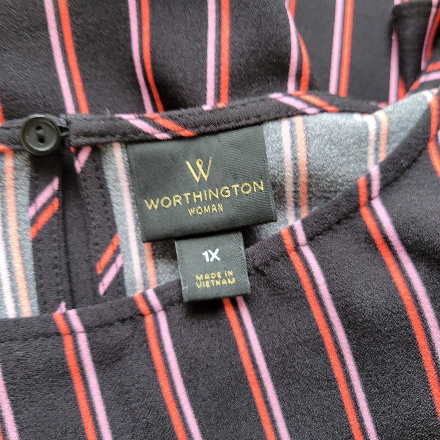 Worthington Womens Top 1X Plus Double Bell Sleeve Back Keyhole Black Stripe