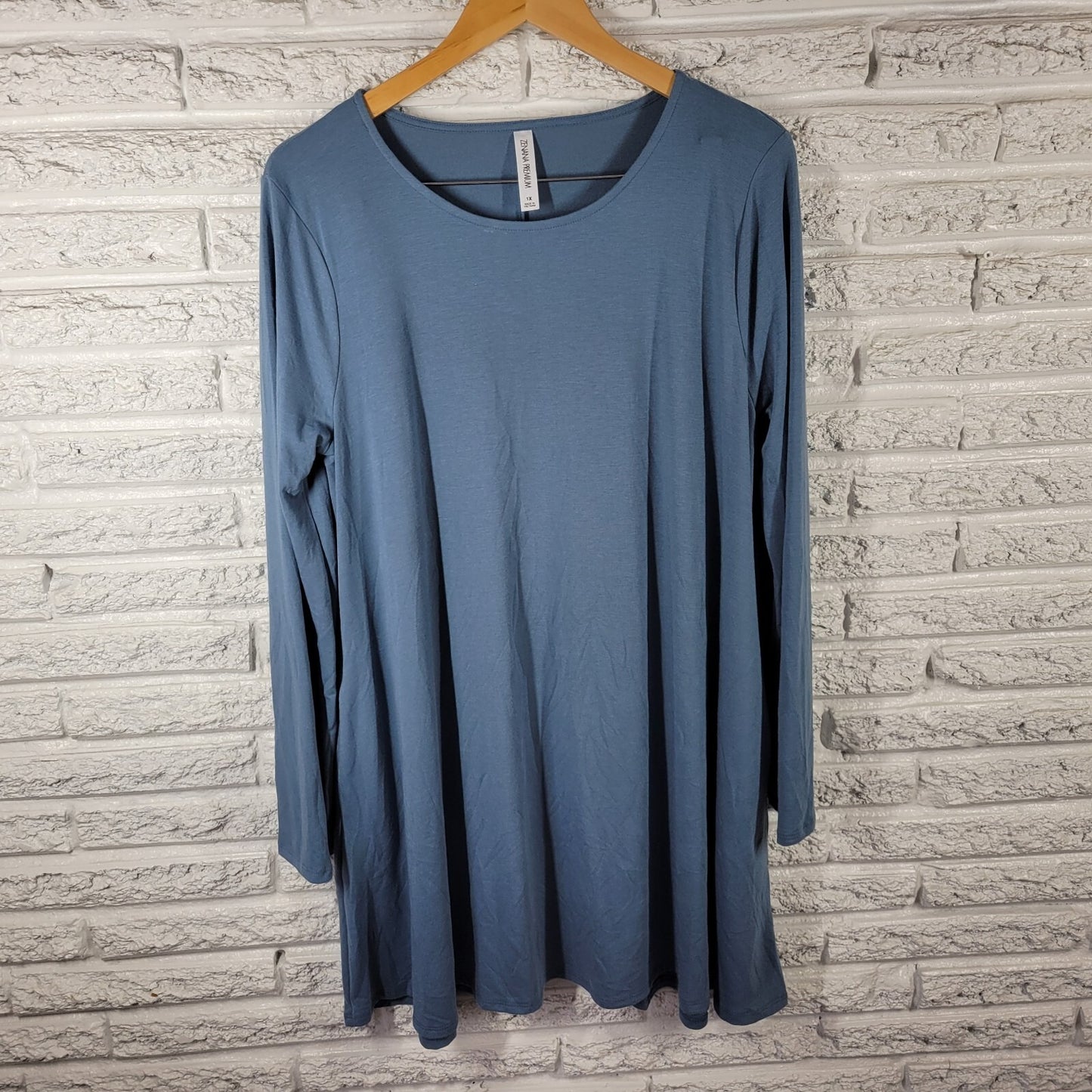 Zenana Premium Women Dress 1X Plus Mini Tunic Blue Soft Poly Blend Lightweight