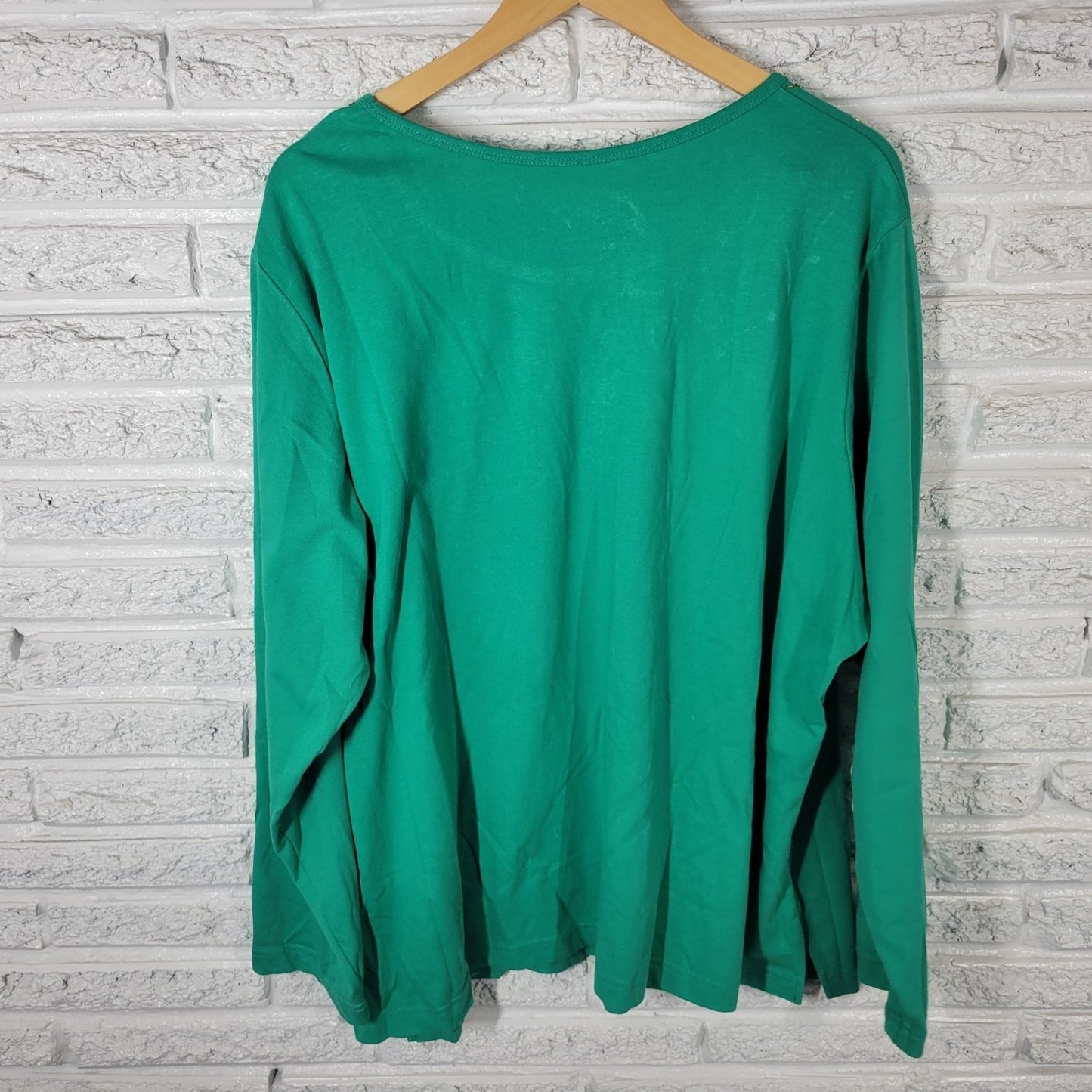Bedford Fair Womens Top 3X Plus Long Sleeve Green Beaded Sequins Comfy Casual
