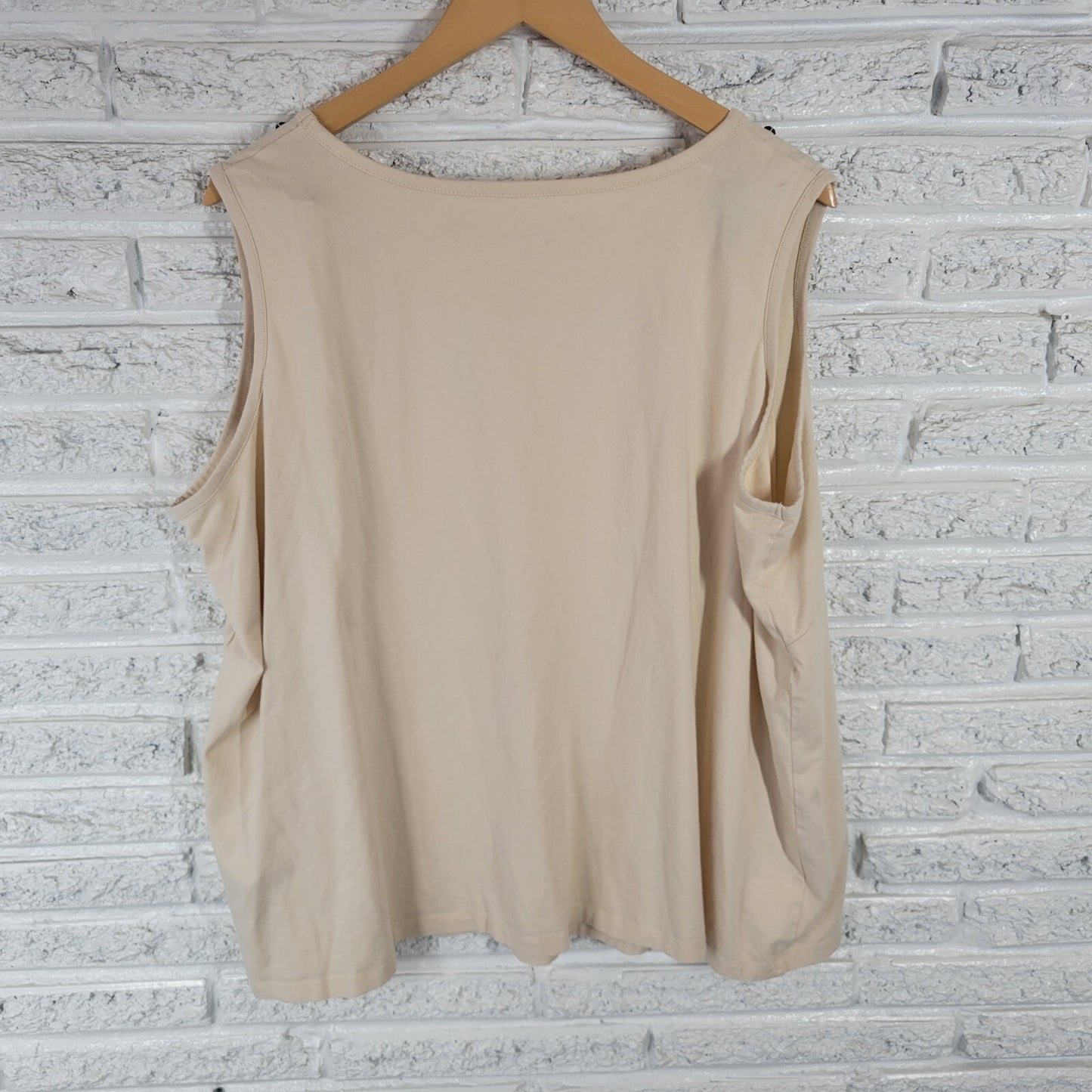 Catherines Liz Me Womens Top 3X Plus Sleeveless Beige Beaded Cotton Blend Career