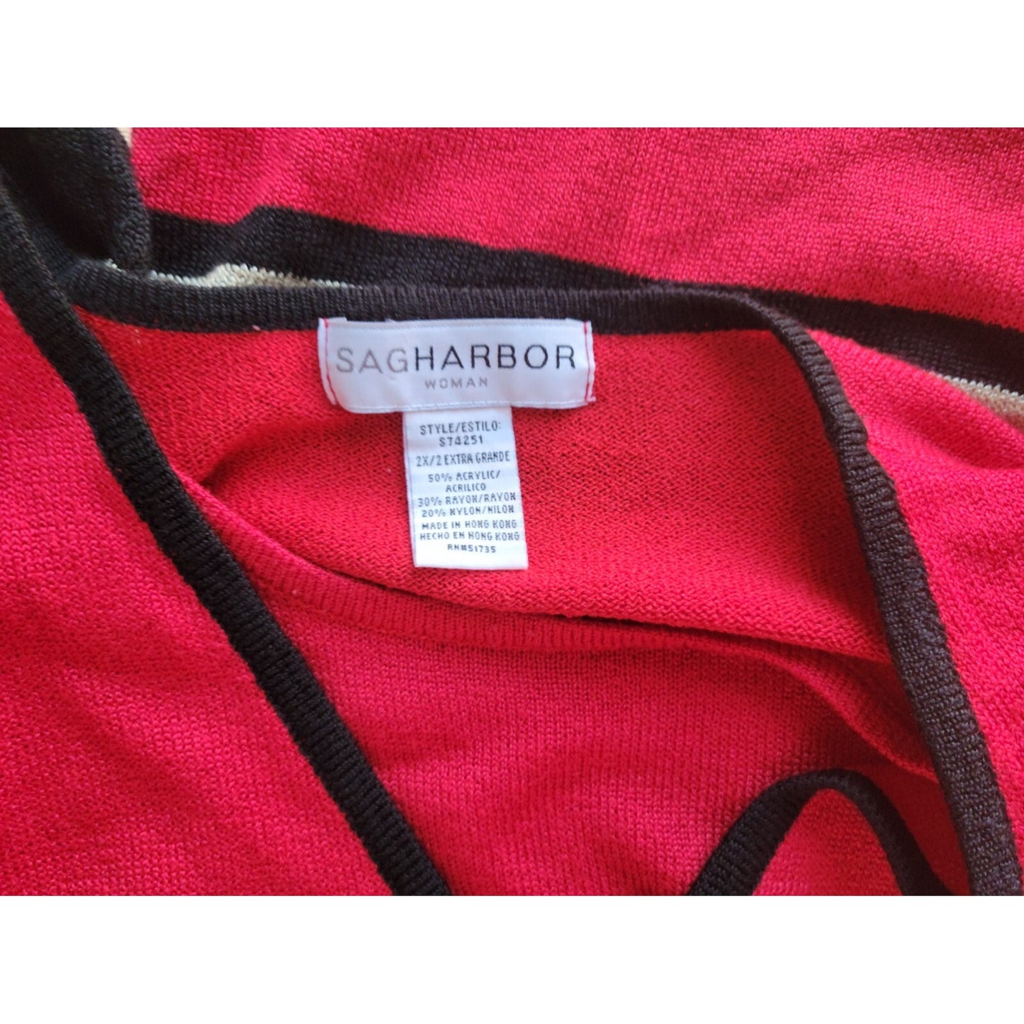 Sag Harbor Women Sweater 2X Plus Long Sleeve Red Stripe Clasp Closure Office