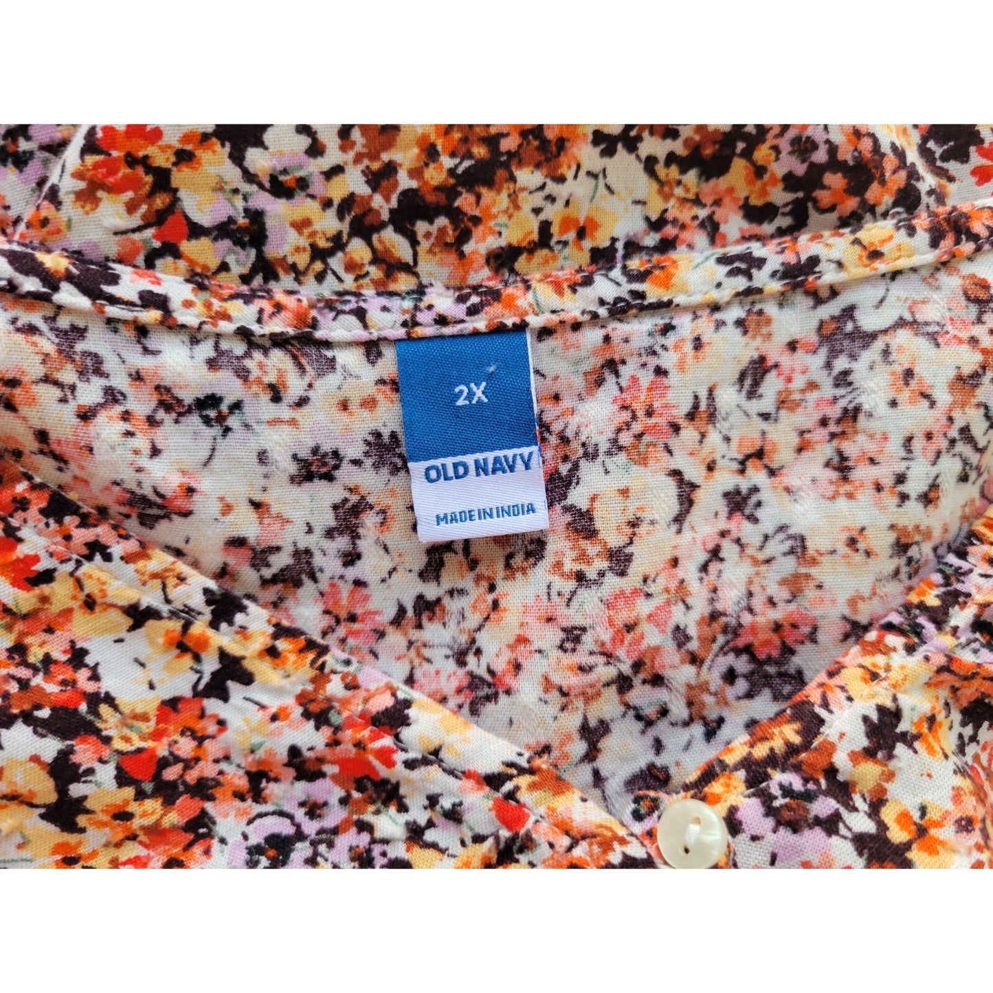 Old Navy Womens Top 2X Plus Cropped Long Sleeve Brown Floral Quarter Button