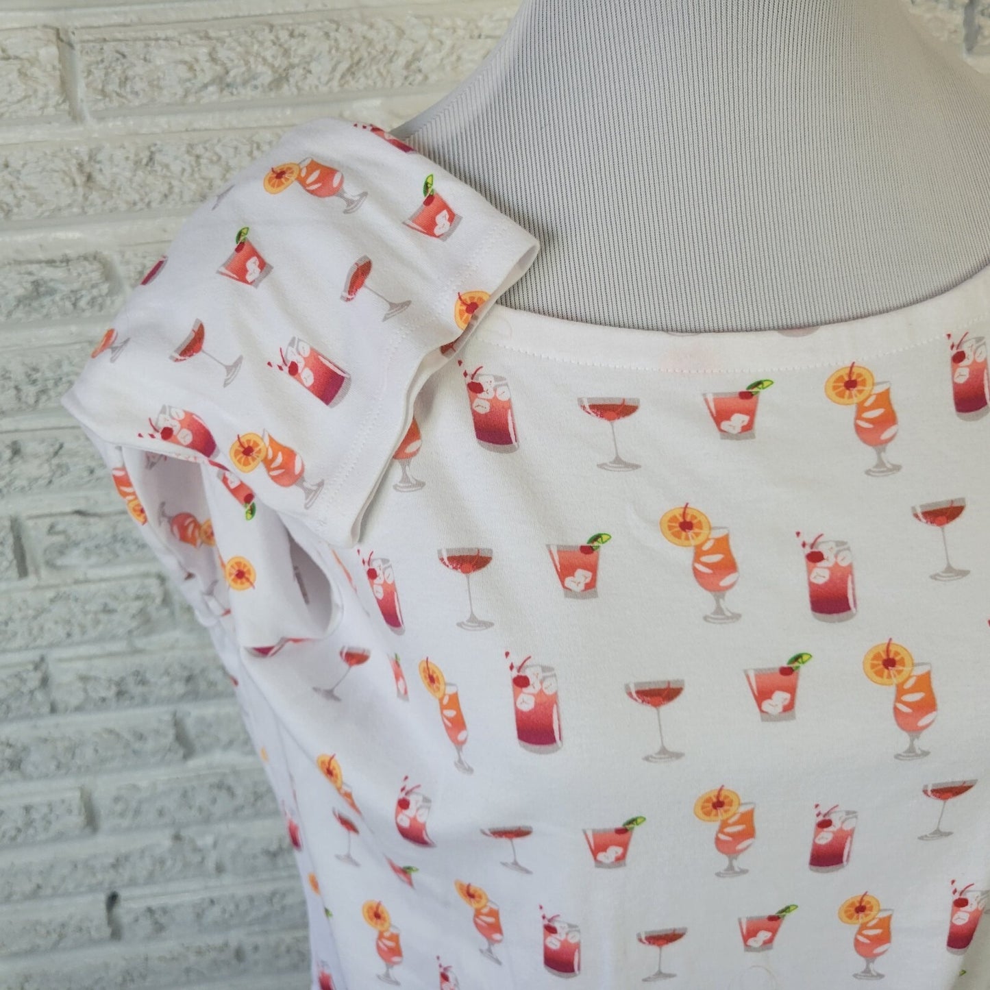 Charter Club Women Top XXL Plus Tee Pink Orange Cocktails All Over Happy Hour