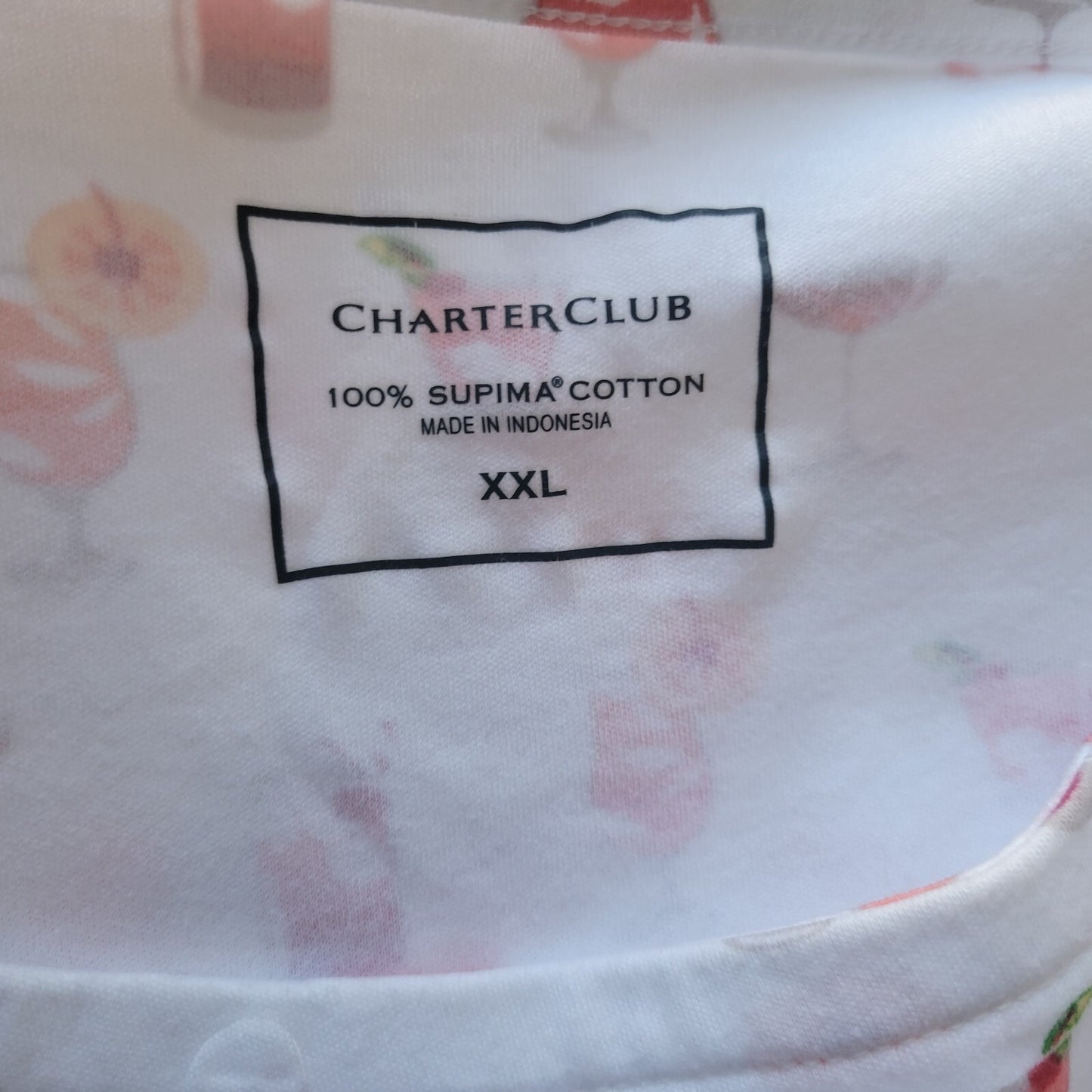 Charter Club Women Top XXL Plus Tee Pink Orange Cocktails All Over Happy Hour