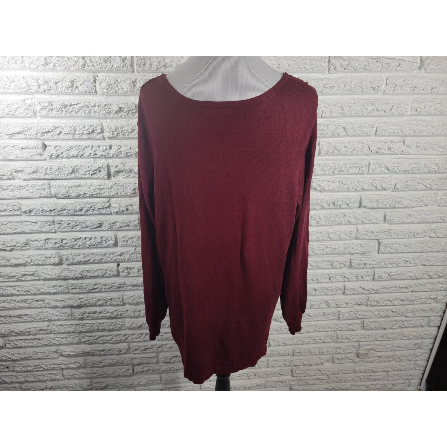 Roamans Womens Tunic 18 20 Long Sleeve Burgundy Faux Pearls Crochet Career Knit