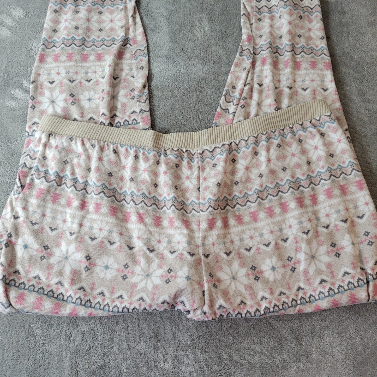 Cuddl Duds Womens Pajama Pants XL Knit Pink Beige Geometric Poly Blend Comfy