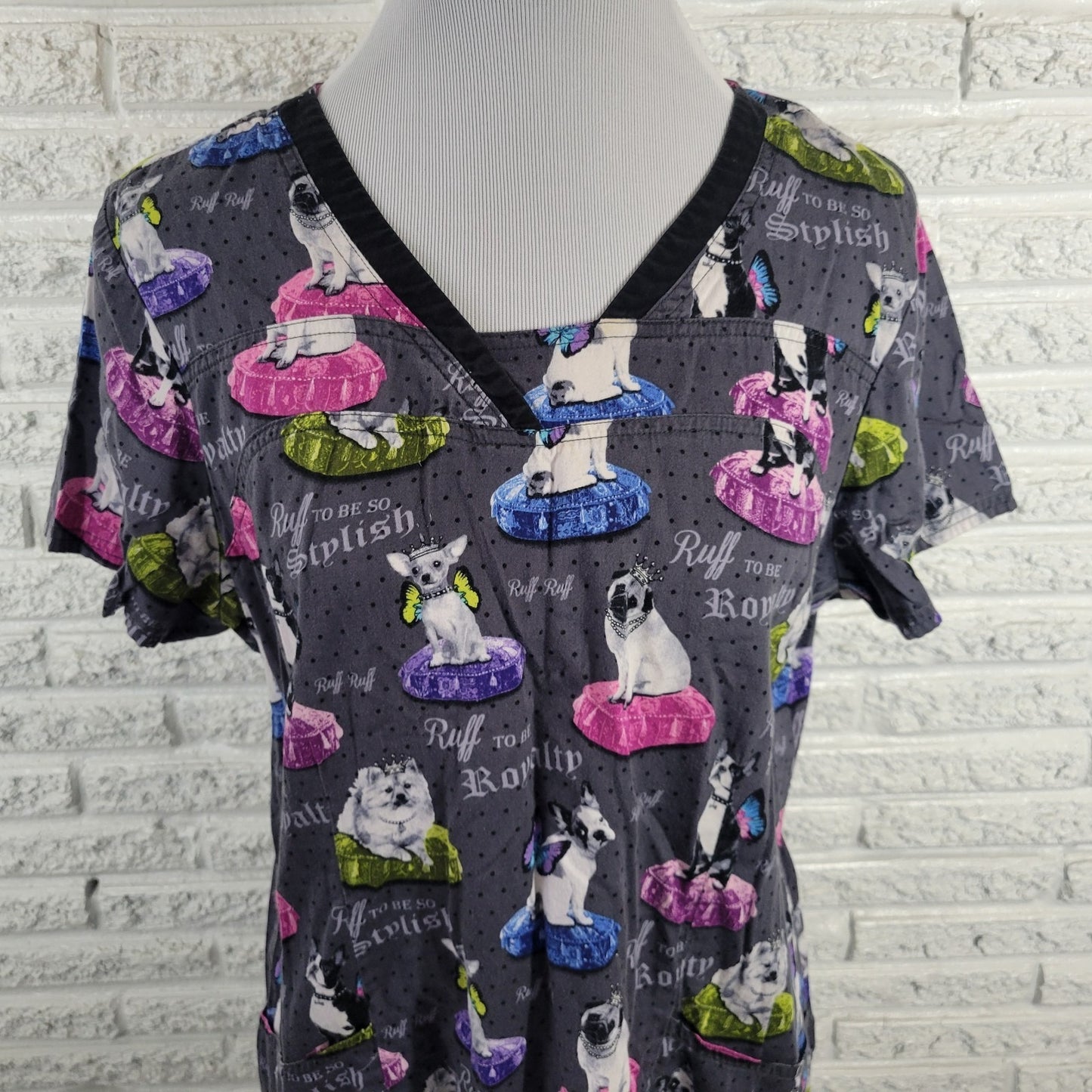 Heartsoul Unisex Scrub Top XL Short Sleeve Puppies Dogs Medical Vet Tech Cotton