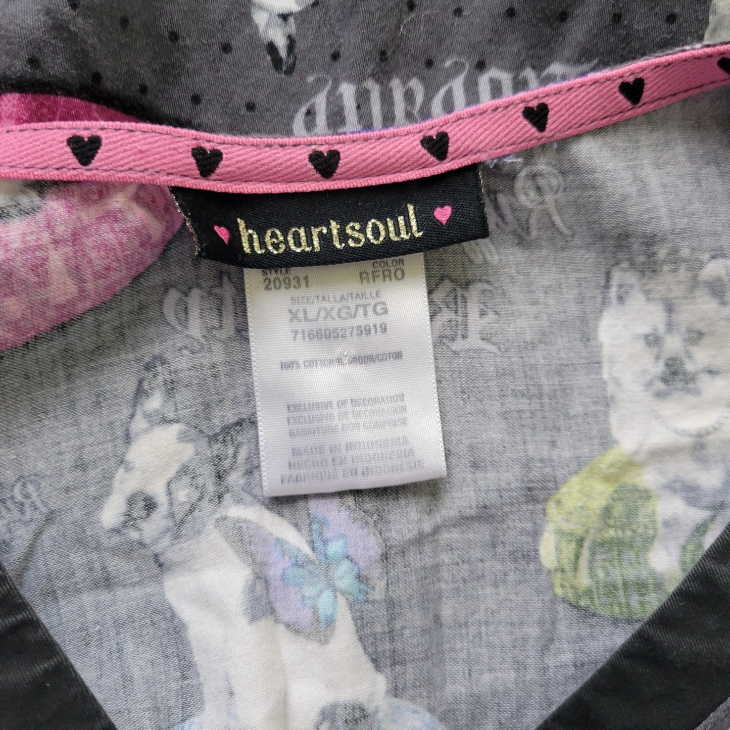 Heartsoul Unisex Scrub Top XL Short Sleeve Puppies Dogs Medical Vet Tech Cotton