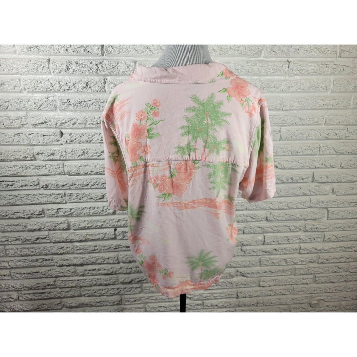 CJ Banks Womens Top X Short Sleeve Pink Tropical Rayon Collar Casual Button Up