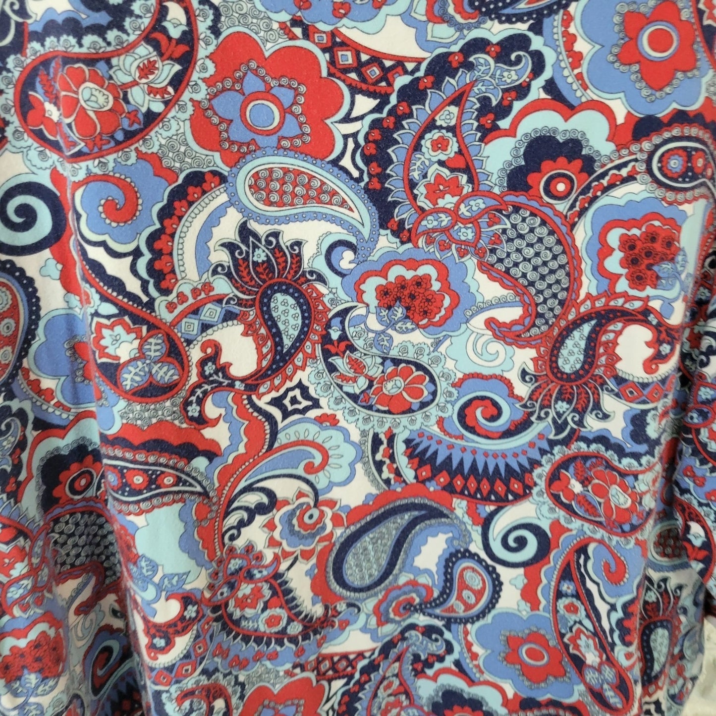 Talbots Womens Top 3X Plus Tee 3/4 Sleeve Blue Red Paisley Cotton Blend Casual