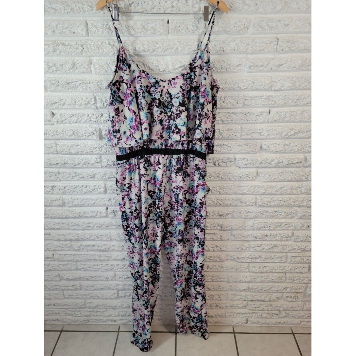 Marilyn Monroe Womens Jumpsuit Extra Large Spaghetti Strap Purple Floral Casual