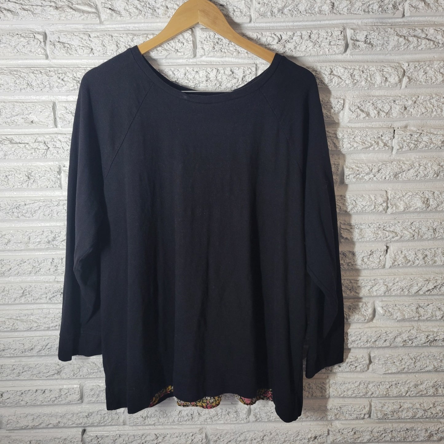 Loft Womens Top 20 22 Plus Long Sleeve Split Back Floral Chiffon Black Cotton