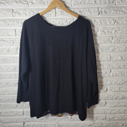 Loft Womens Top 20 22 Plus Long Sleeve Split Back Floral Chiffon Black Cotton