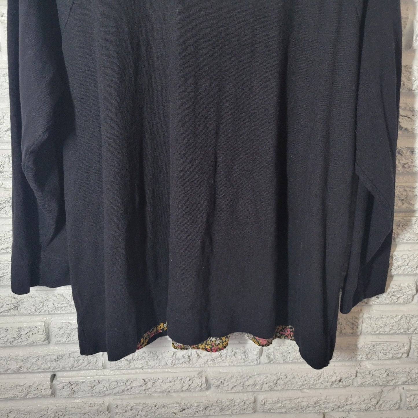 Loft Womens Top 20 22 Plus Long Sleeve Split Back Floral Chiffon Black Cotton