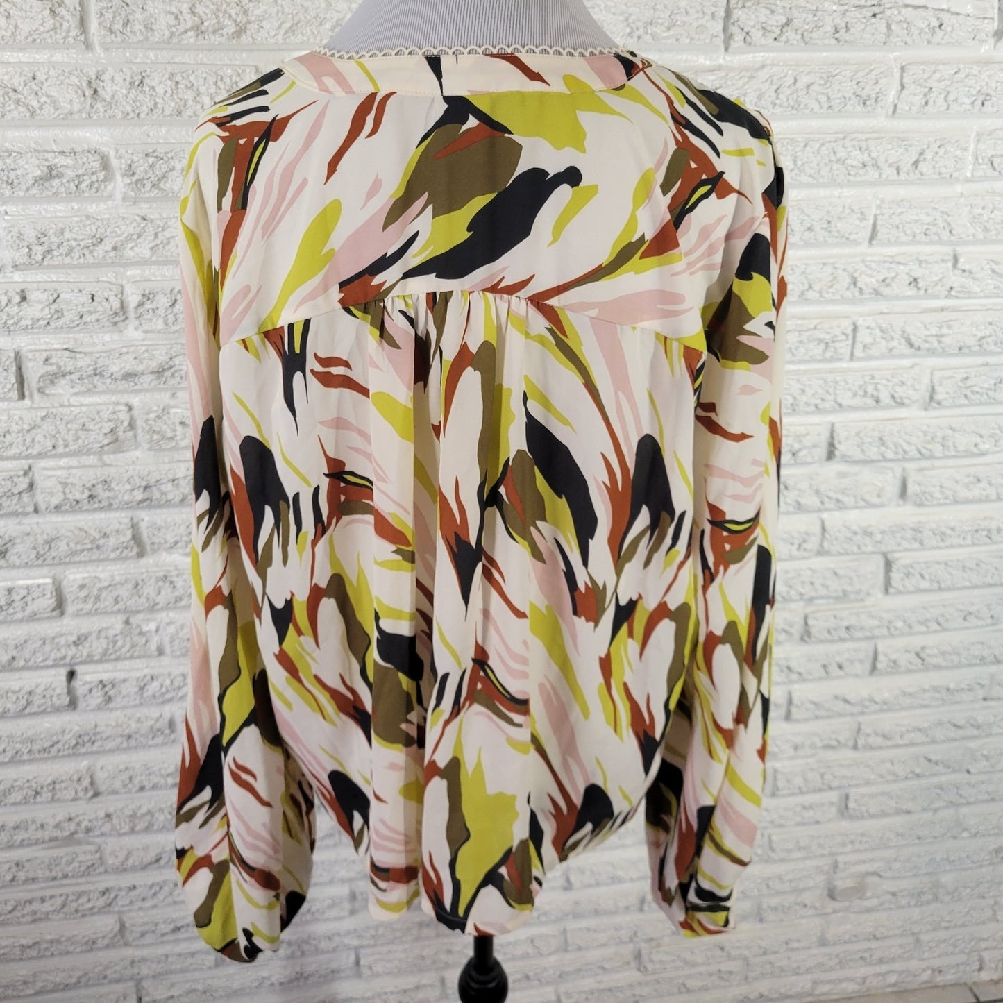 Worthington Womens Plus XXL Blouse Brown Green Watercolor V-Neck WAT105E