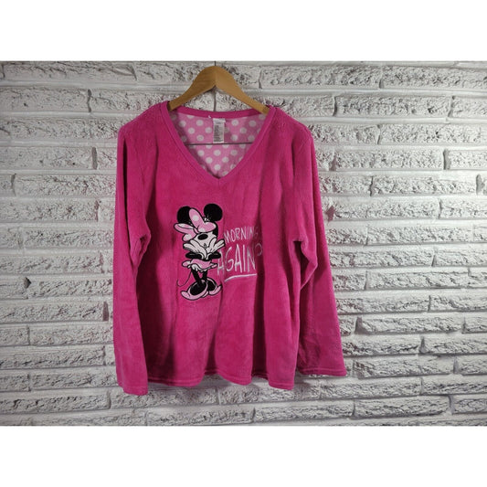 Disney Minnie Mouse Womens Pajamas Extra Large Top Fleece Morning Again Pink