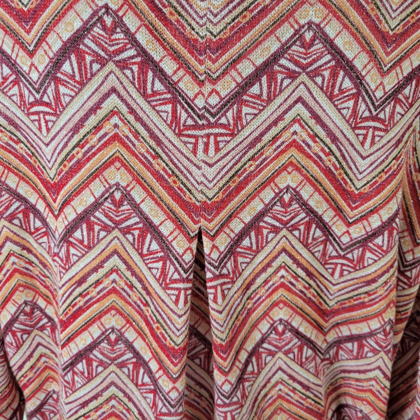 New Directions Women XL Blouse Red Geometric Boat Neck 3/4 Sleeve Knit Pullover