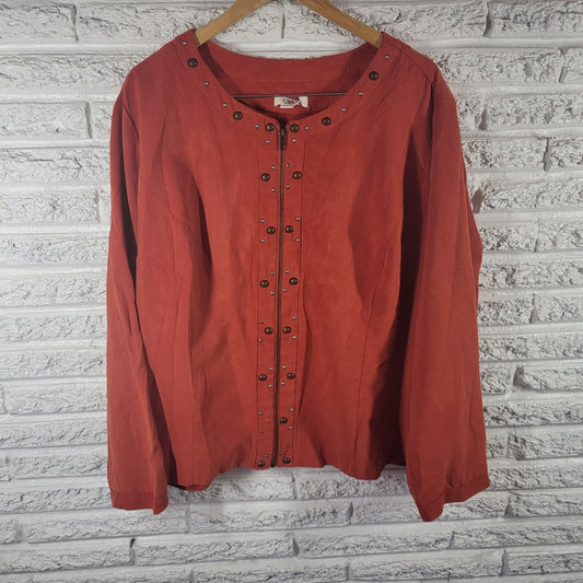 Cato Womens Top 26W 28W Shacket Jacket Orange Velour Zip Up Studded Lightweight