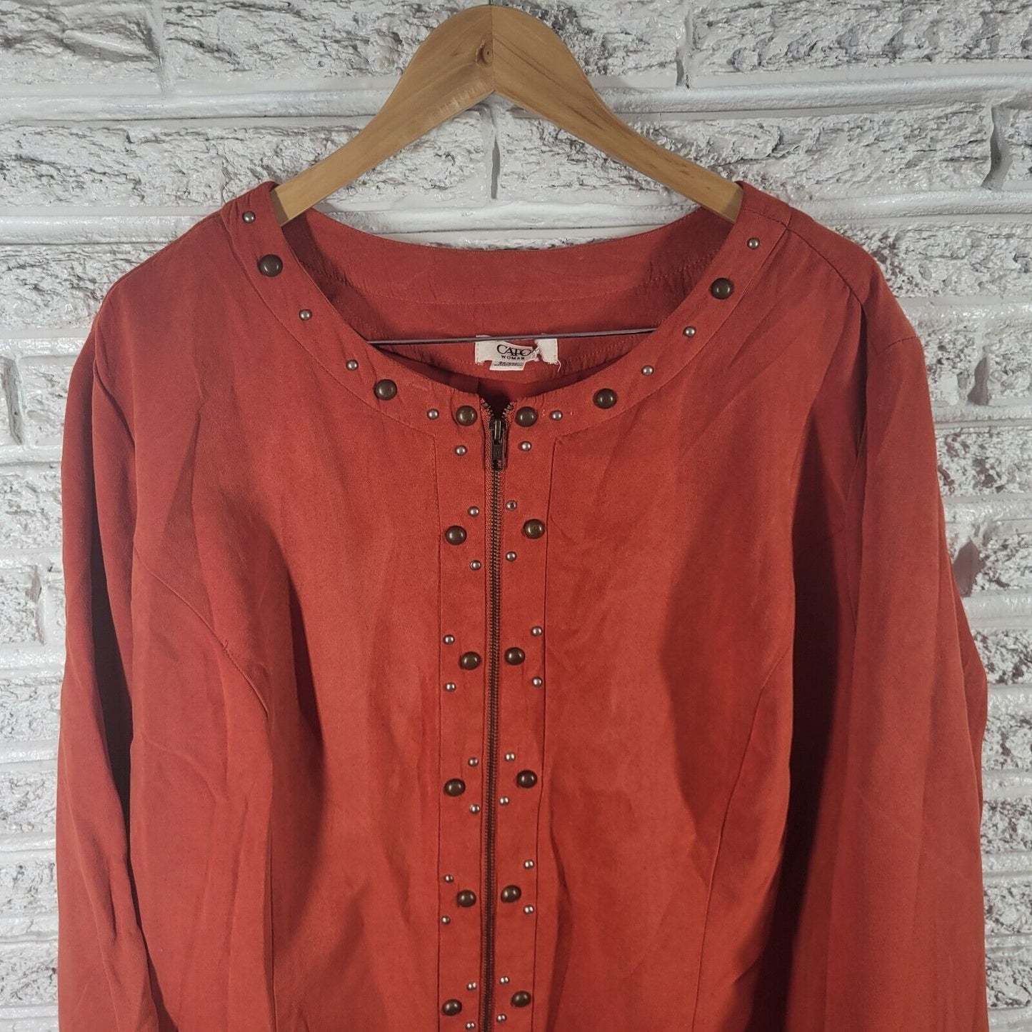 Cato Womens Top 26W 28W Shacket Jacket Orange Velour Zip Up Studded Lightweight