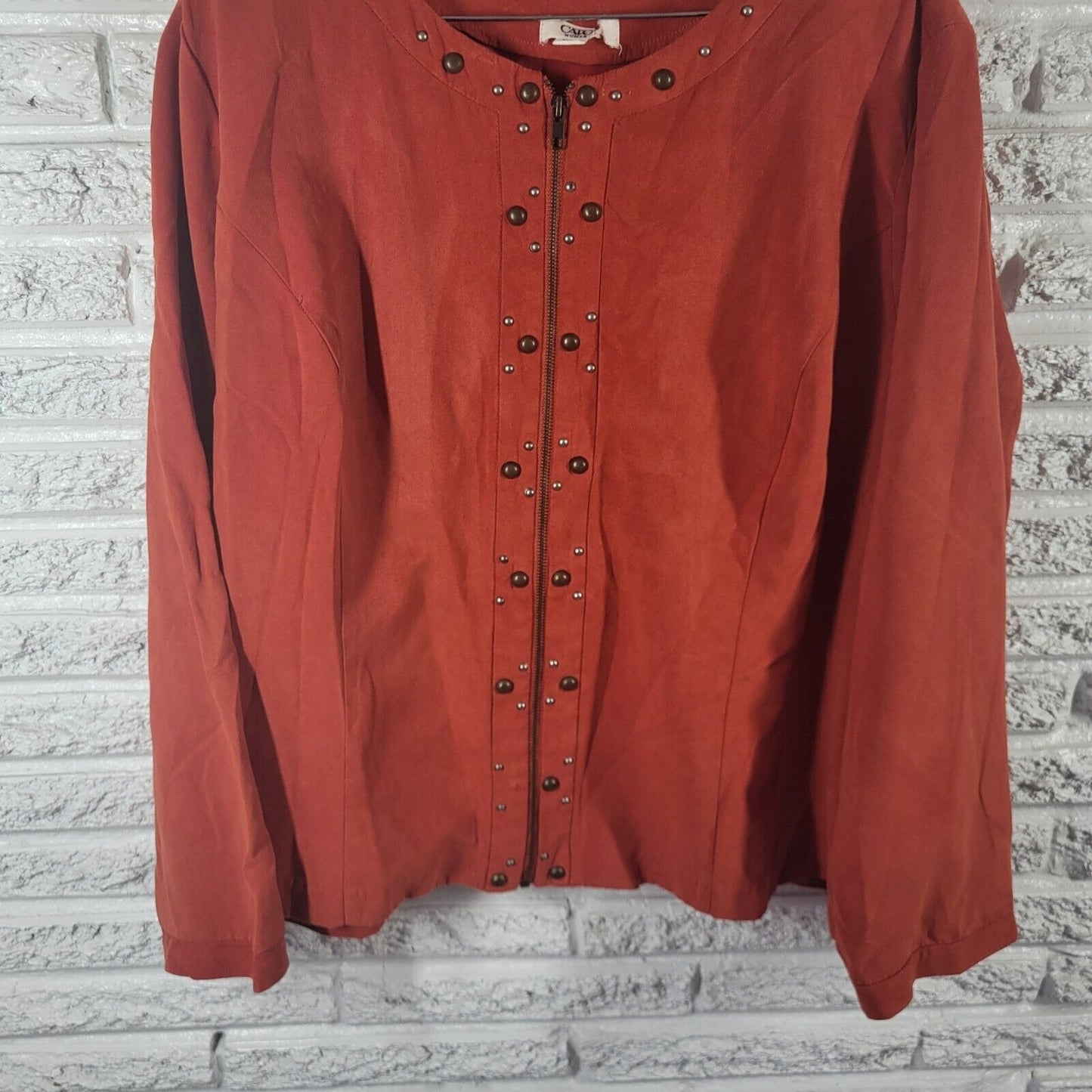 Cato Womens Top 26W 28W Shacket Jacket Orange Velour Zip Up Studded Lightweight
