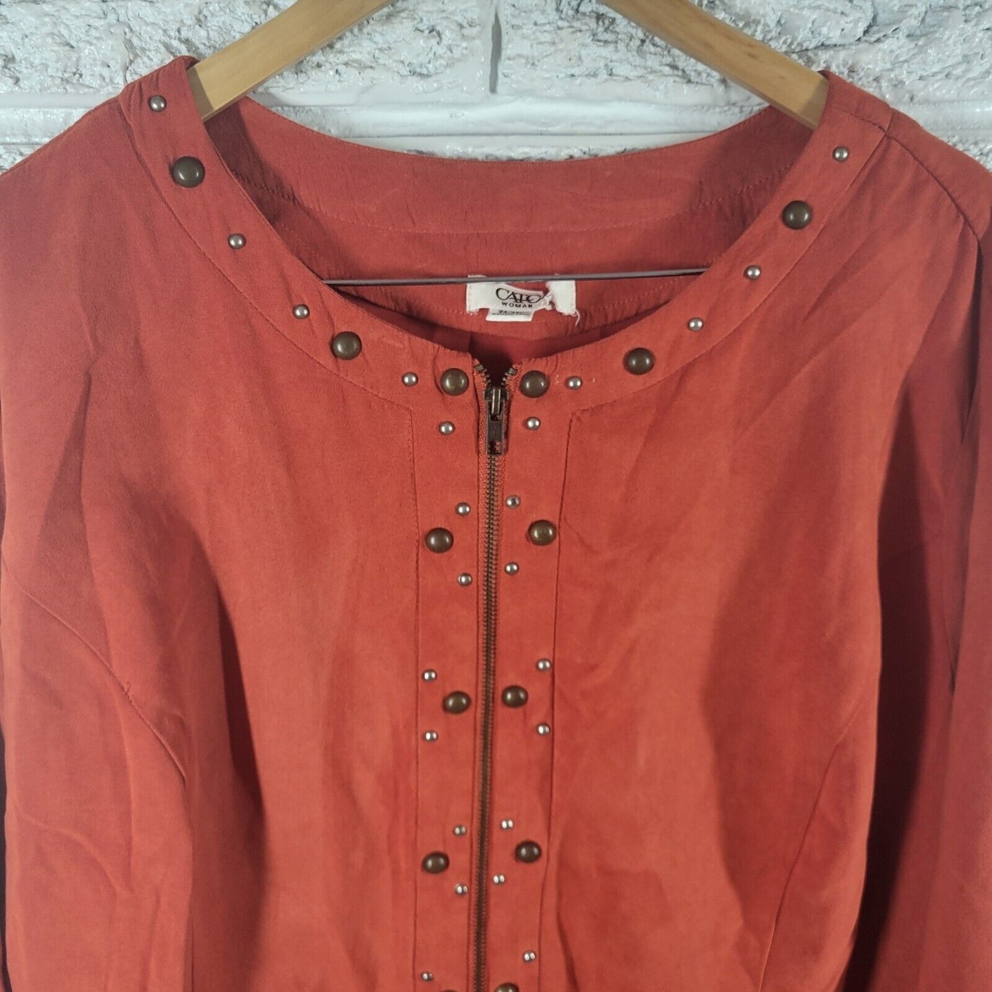 Cato Womens Top 26W 28W Shacket Jacket Orange Velour Zip Up Studded Lightweight