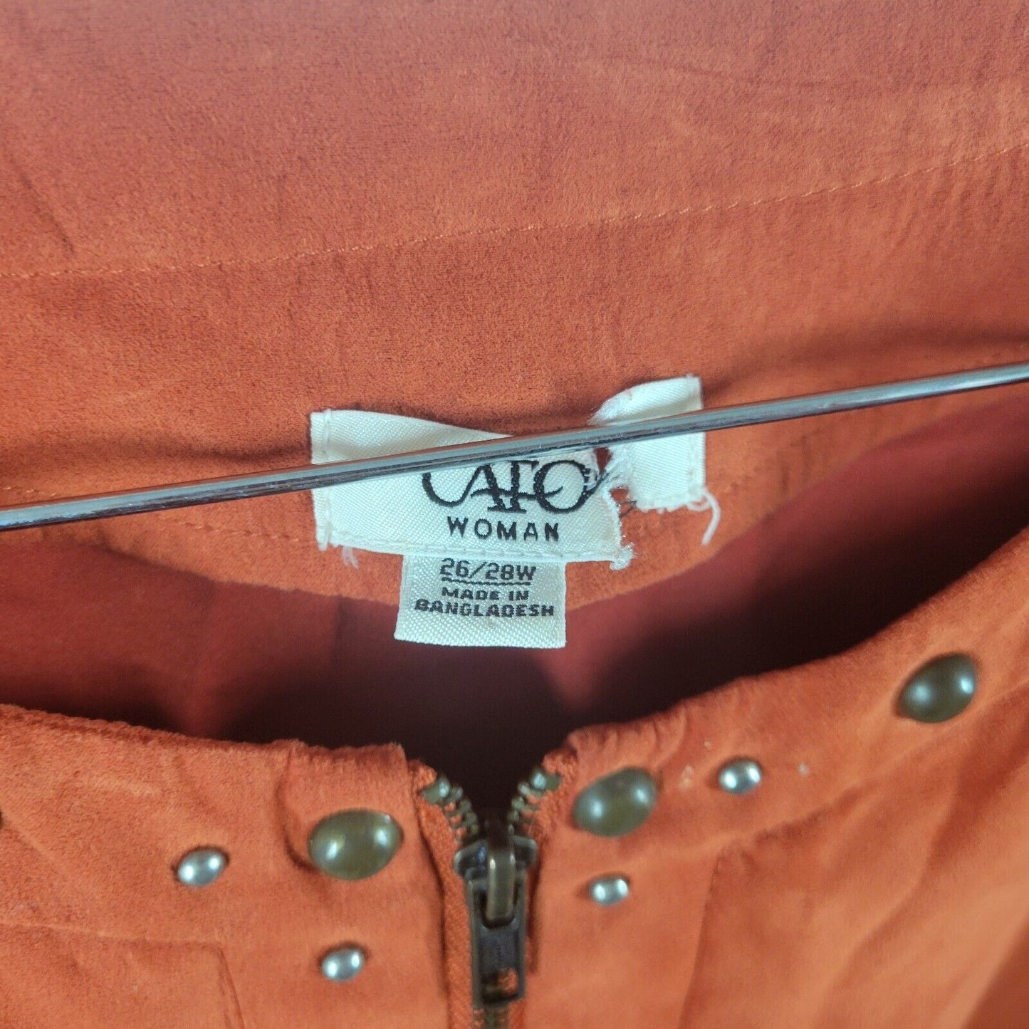 Cato Womens Top 26W 28W Shacket Jacket Orange Velour Zip Up Studded Lightweight