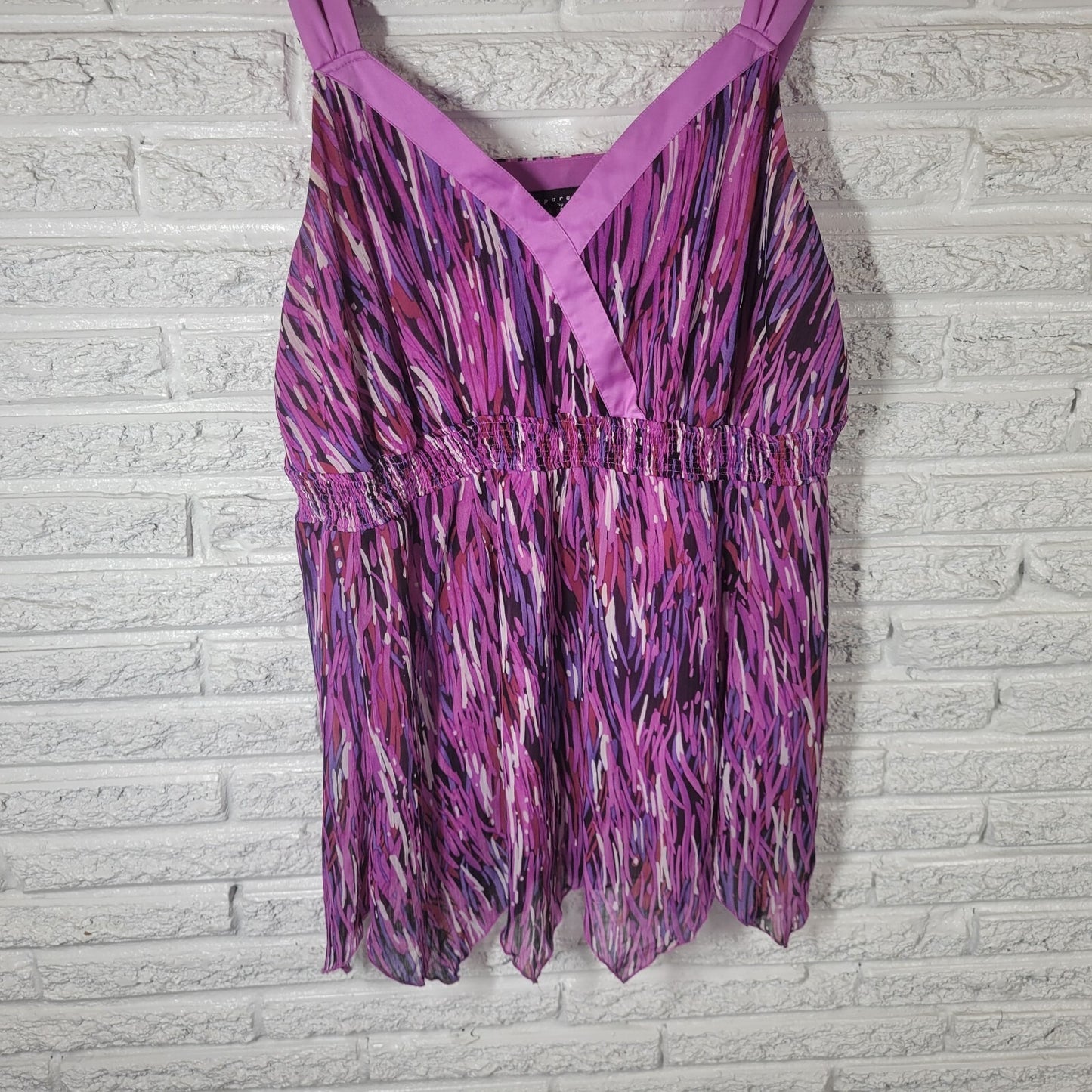 New York City Design Womens Top 22 Plus Swing Purple Watercolor Handkerchief Hem